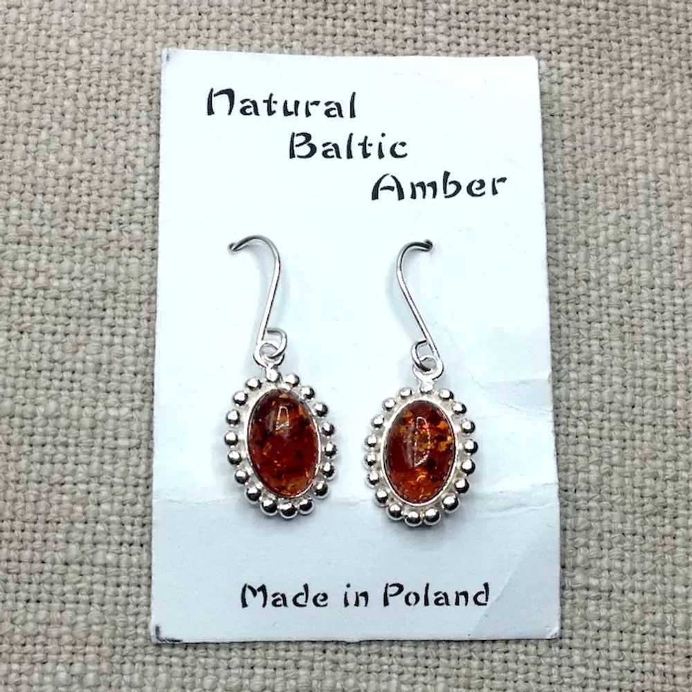 Sterling Natural Baltic Amber Dangle Earrings NOS - image 4