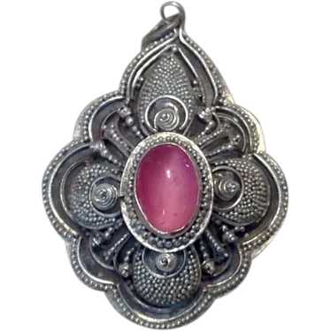 Sterling Pink Cabochon Cat's Eye Pendant - image 1