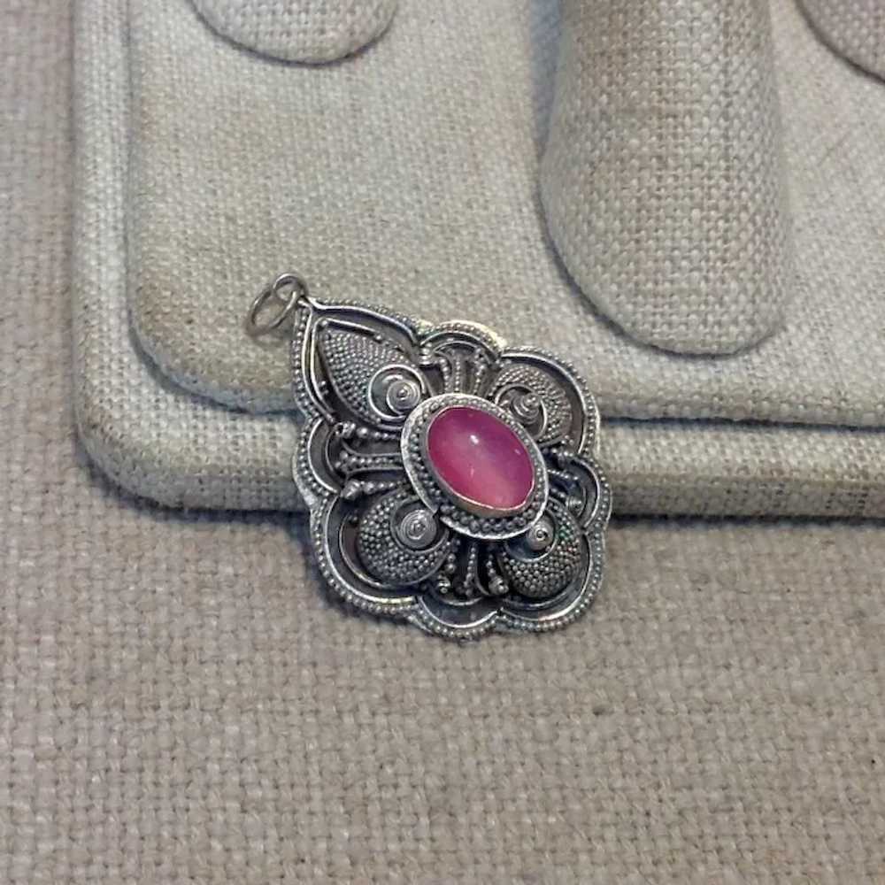 Sterling Pink Cabochon Cat's Eye Pendant - image 2