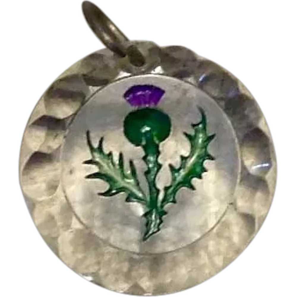 Hand Etched Hand Painted Thistle Pendant - image 1