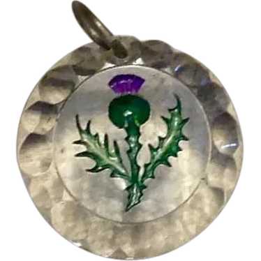 Hand Etched Hand Painted Thistle Pendant - image 1