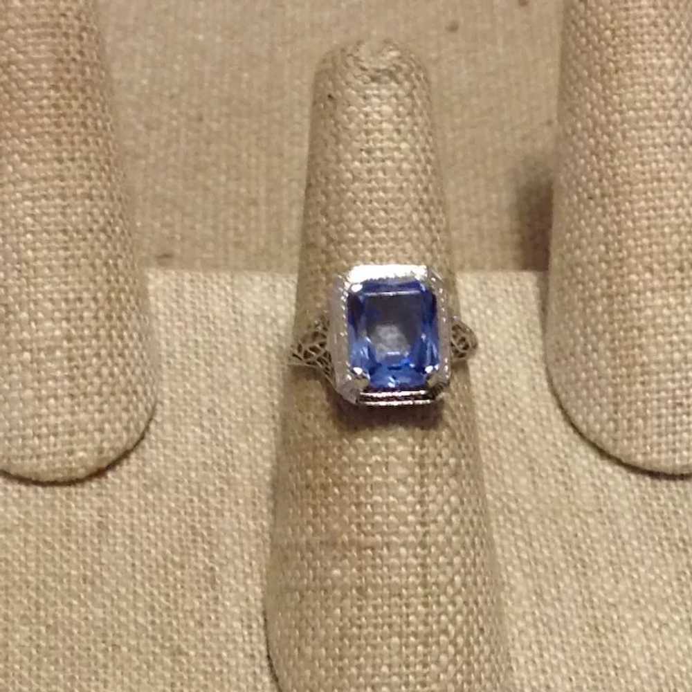 14K  White Gold Synthetic Sapphire Filigree Ring … - image 2