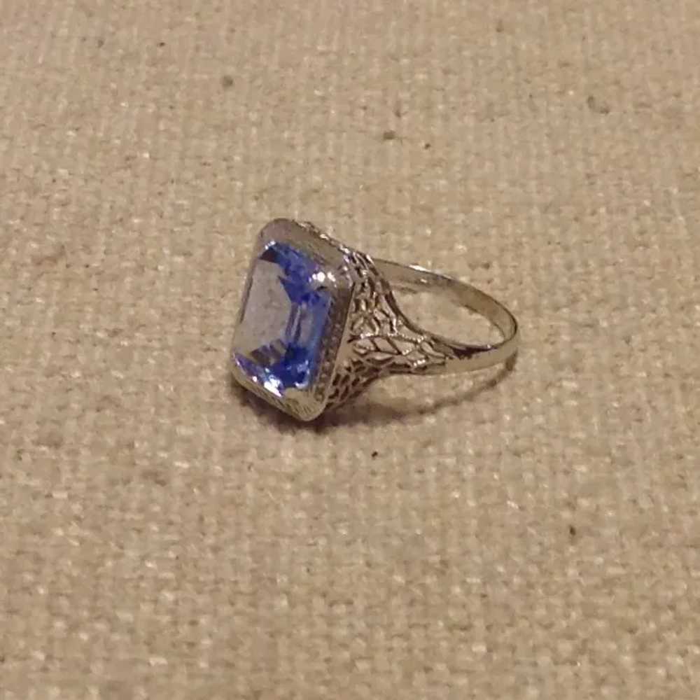 14K  White Gold Synthetic Sapphire Filigree Ring … - image 5