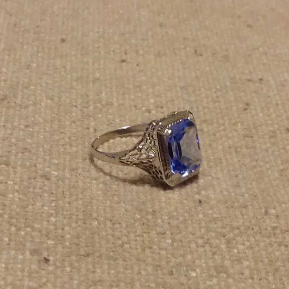 14K  White Gold Synthetic Sapphire Filigree Ring … - image 6