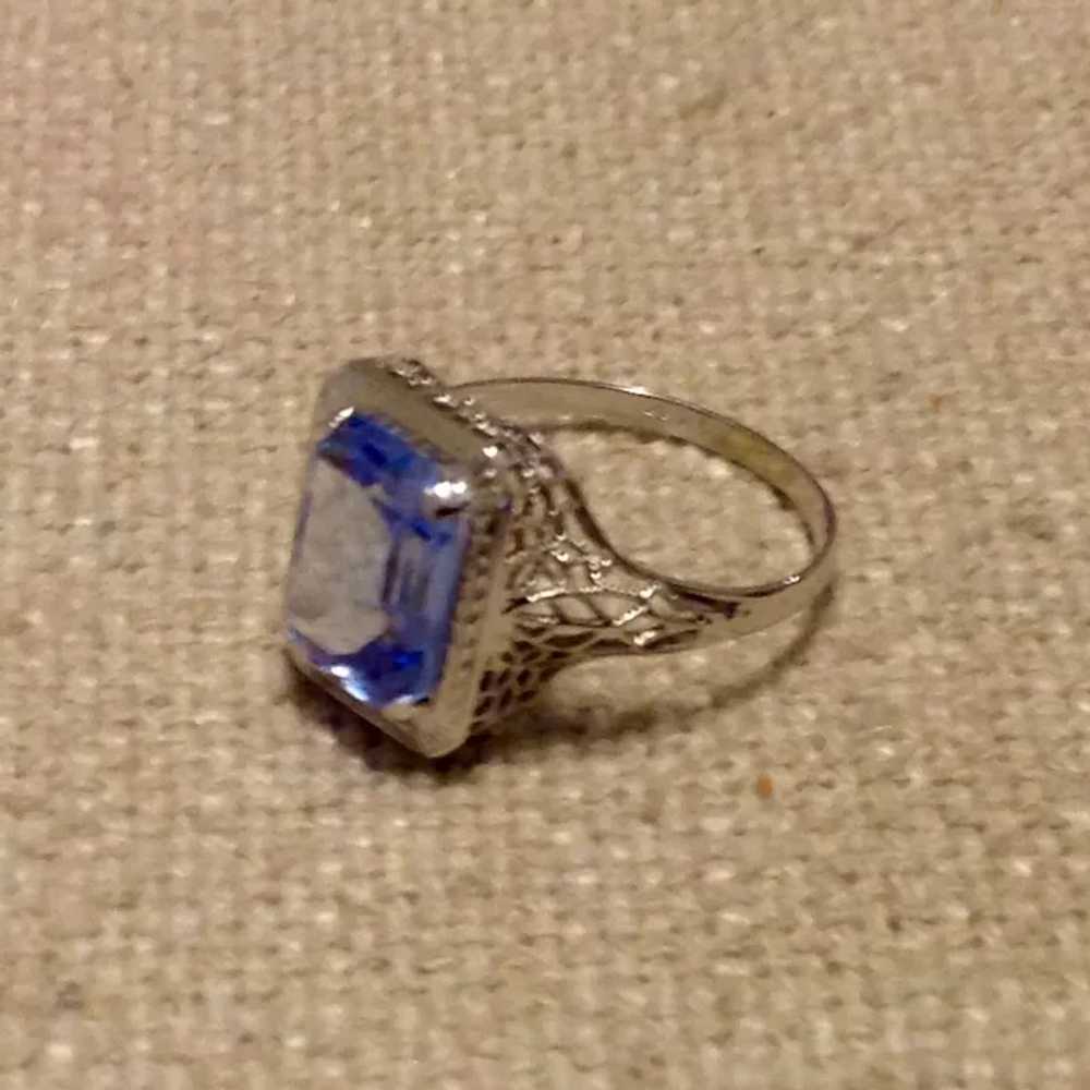 14K  White Gold Synthetic Sapphire Filigree Ring … - image 8
