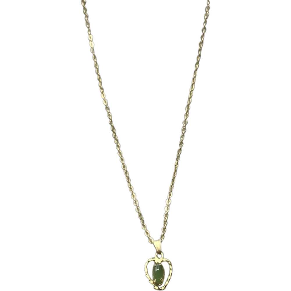 12K Gold Filled Jade Heart Pendant Necklace - image 1