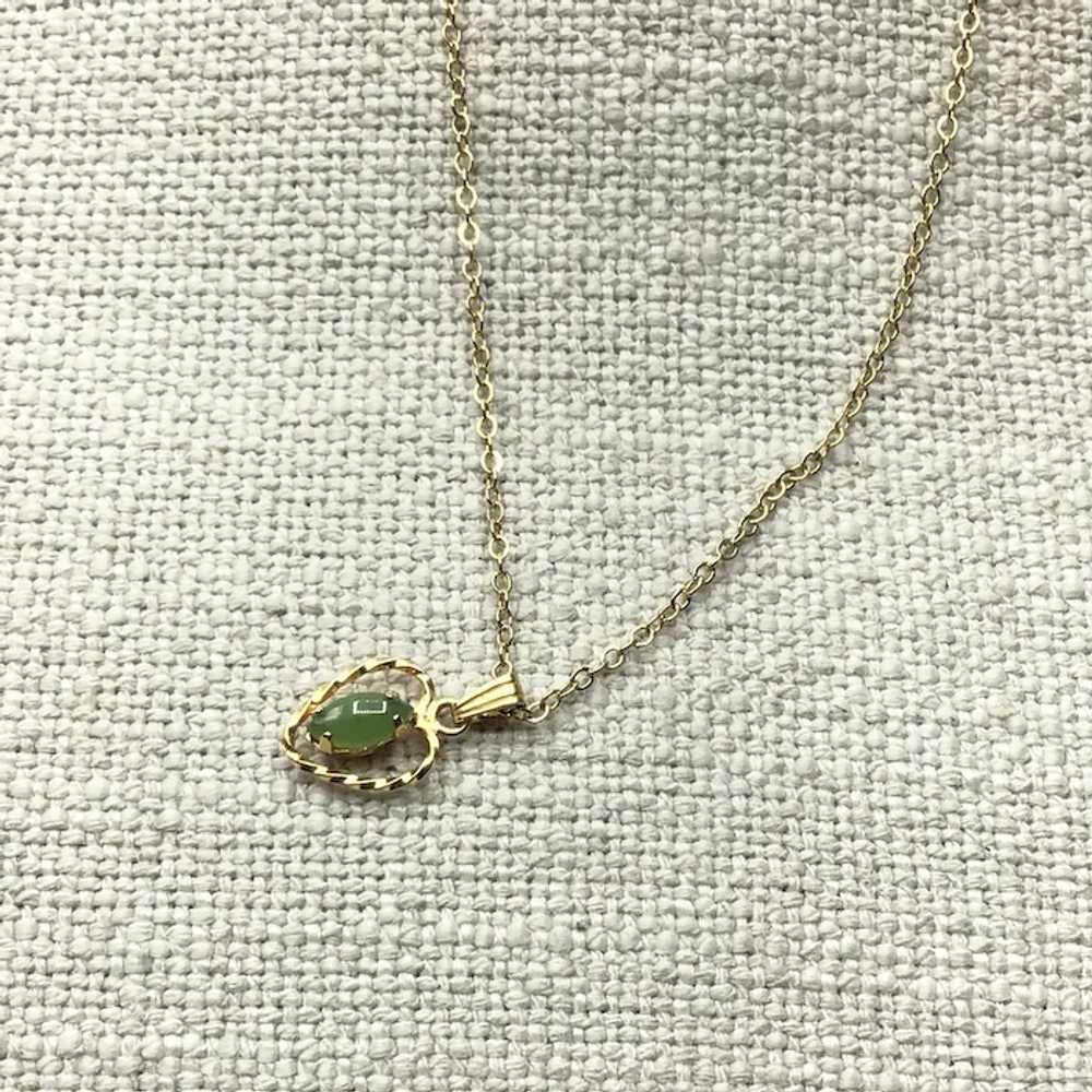 12K Gold Filled Jade Heart Pendant Necklace - image 2