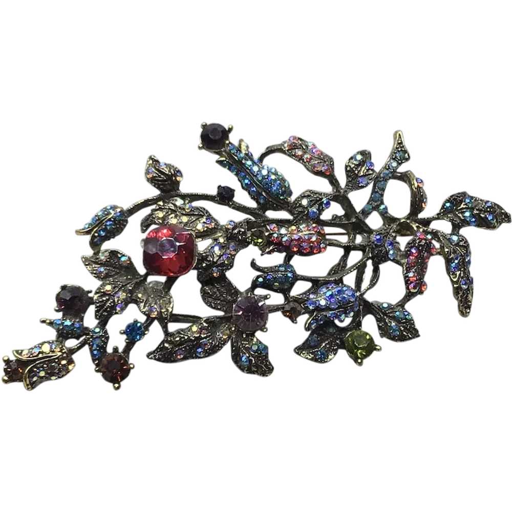 Multi Colored Rhinestone Floral  Brooch NOS - image 1