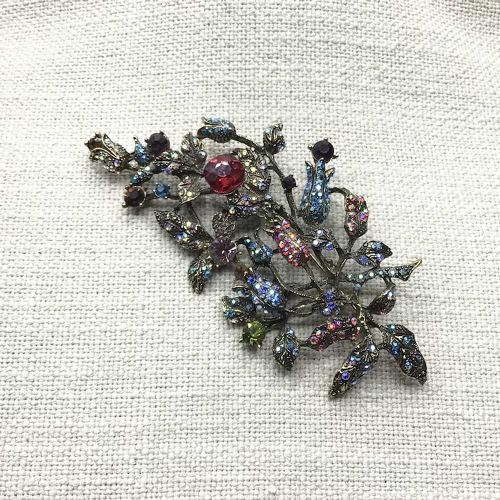 Multi Colored Rhinestone Floral  Brooch NOS - image 2