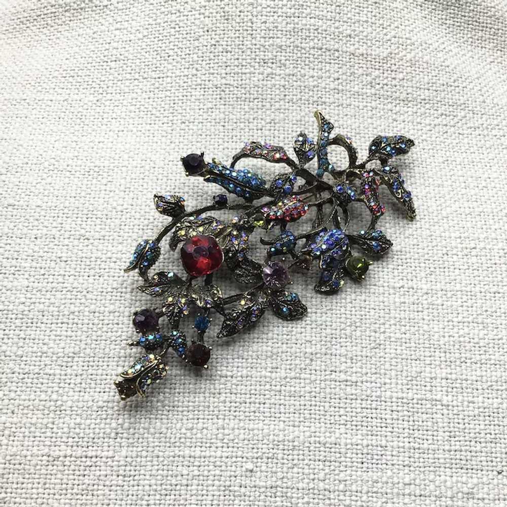 Multi Colored Rhinestone Floral  Brooch NOS - image 3