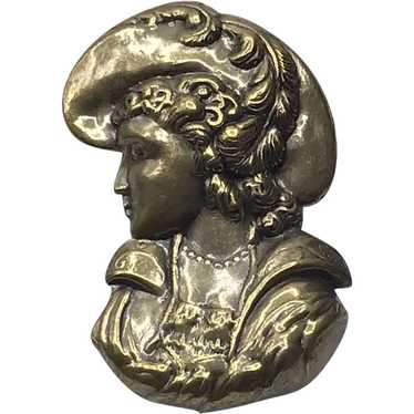 Bronze Tone Silhouette Of Lady's Head Brooch - image 1