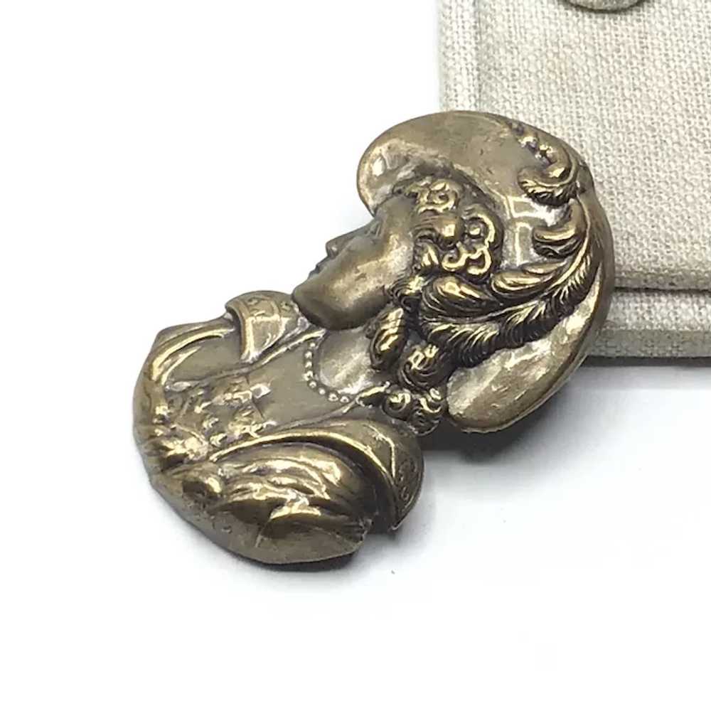 Bronze Tone Silhouette Of Lady's Head Brooch - image 2
