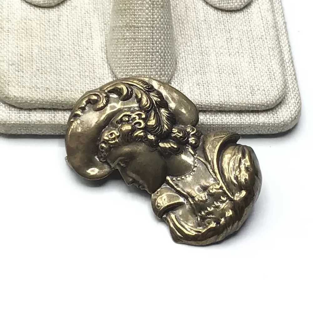 Bronze Tone Silhouette Of Lady's Head Brooch - image 3