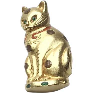 Gold Tone Enameled Cat Brooch NOS 1994