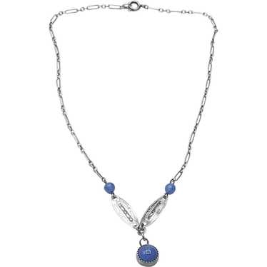 Victorian Sterling Silver Blue Stone Necklace - image 1