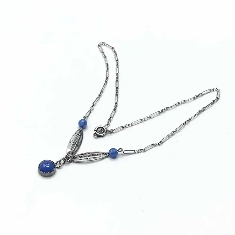 Victorian Sterling Silver Blue Stone Necklace - image 2