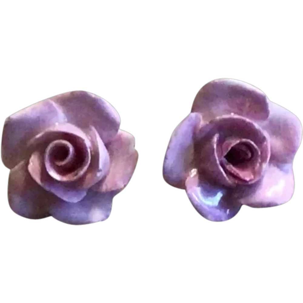 English Ansley Bone China Clip Pink Flower Earrin… - image 1
