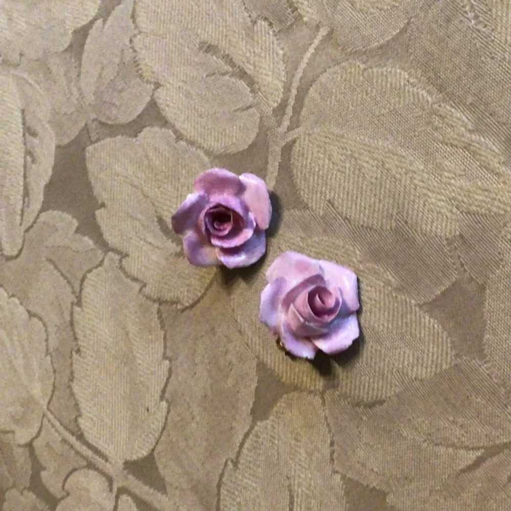 English Ansley Bone China Clip Pink Flower Earrin… - image 2