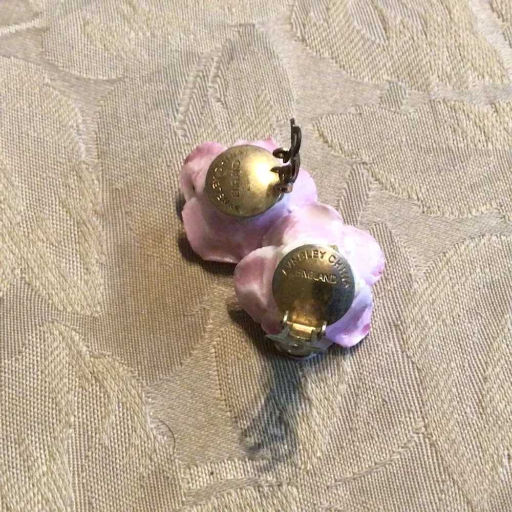 English Ansley Bone China Clip Pink Flower Earrin… - image 5