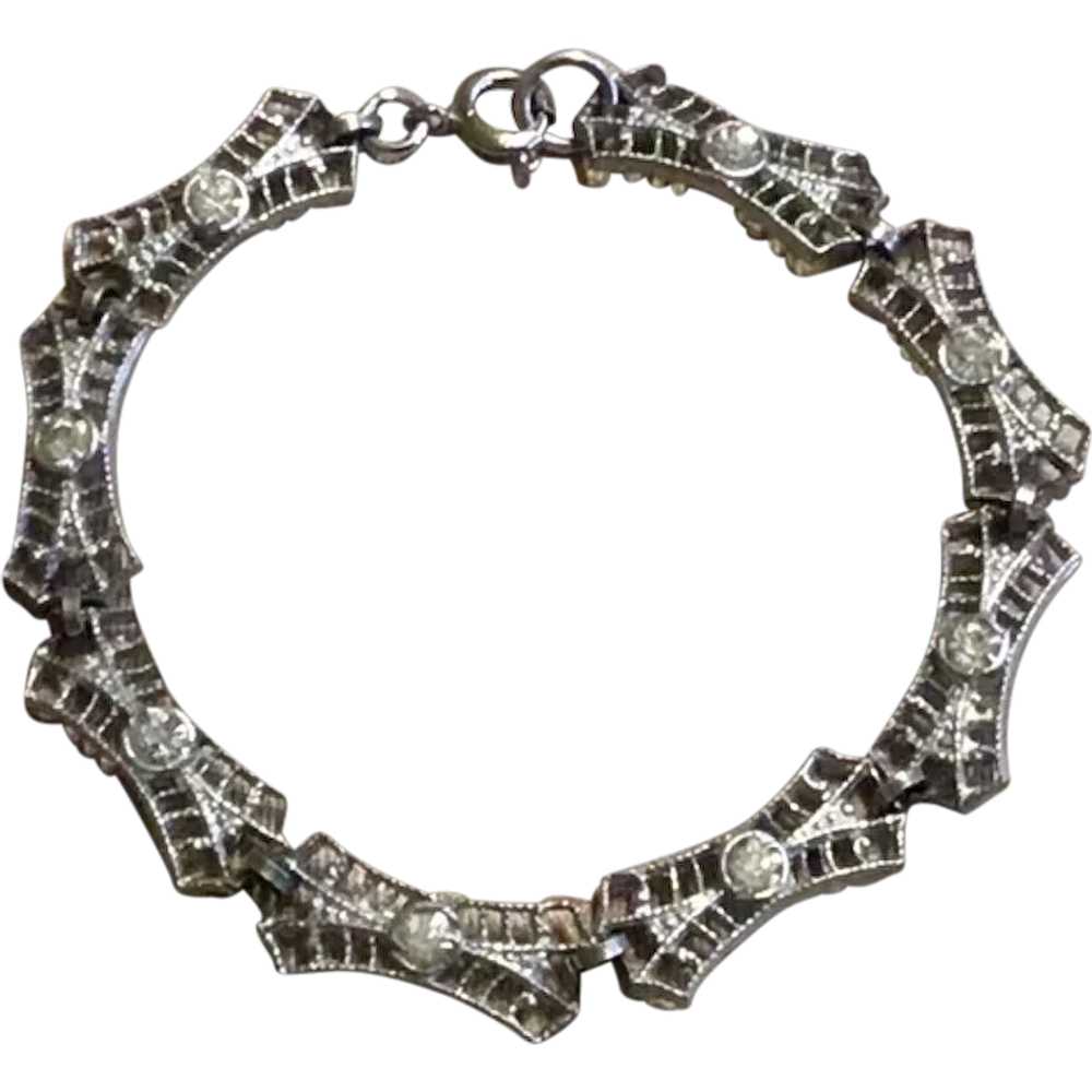 Art Deco Chromium Clear Paste Bracelet - image 1