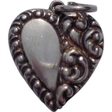 Sterling Puffy Repousse Heart Charm - image 1