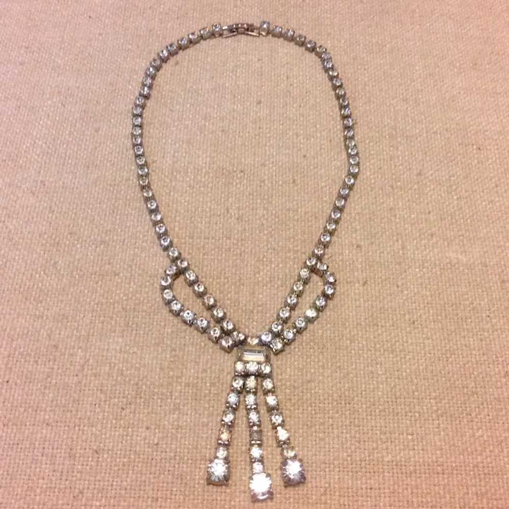 Silver Tone Clear Sparkling Rhinestone Necklace - image 2