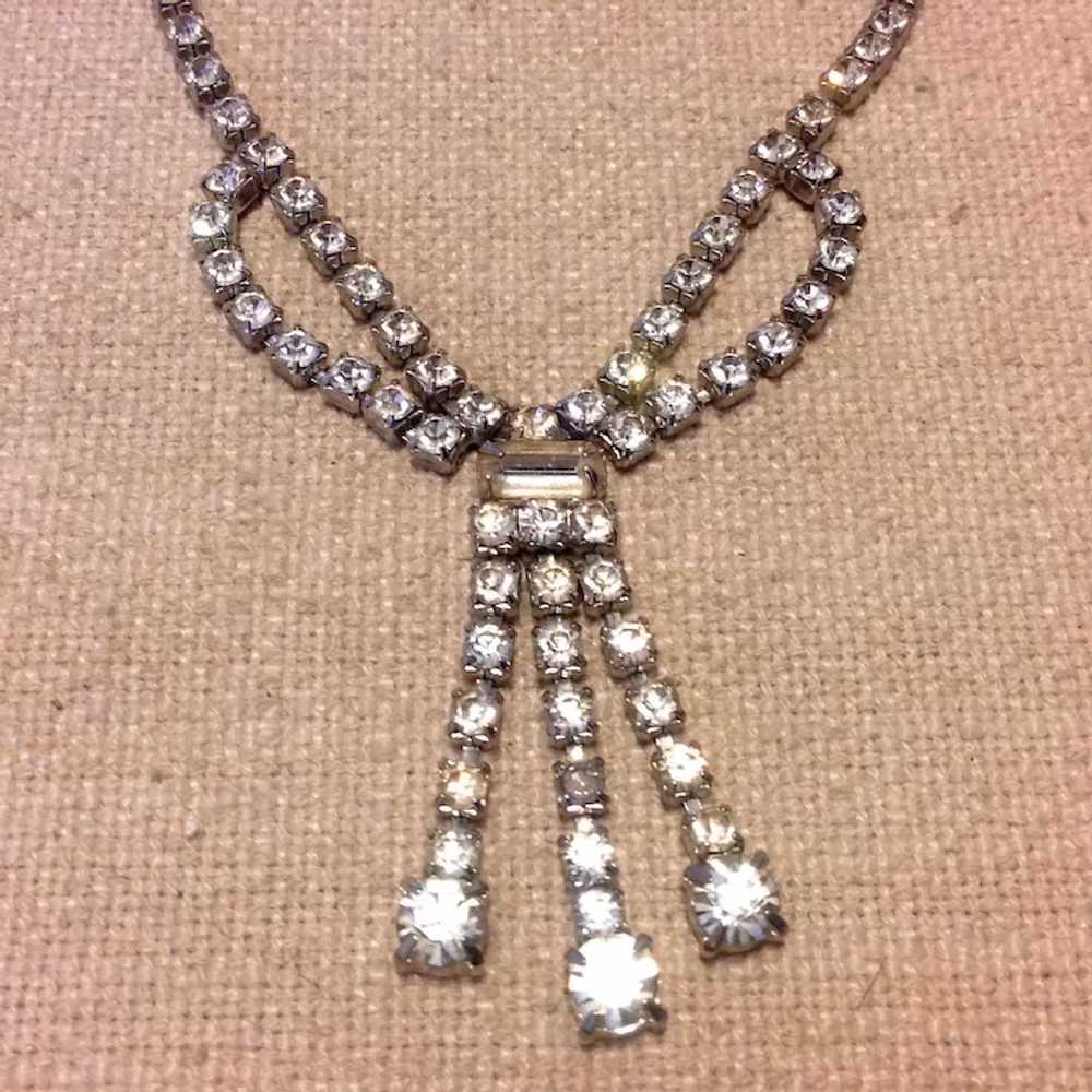 Silver Tone Clear Sparkling Rhinestone Necklace - image 3
