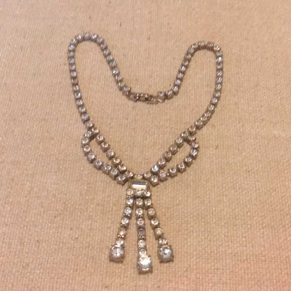 Silver Tone Clear Sparkling Rhinestone Necklace - image 4