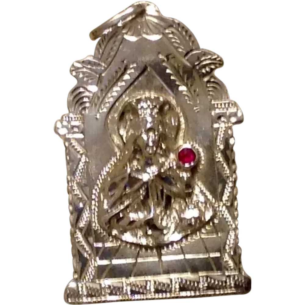 Virgin Mary Sterling Silver Ruby Pendant - image 1