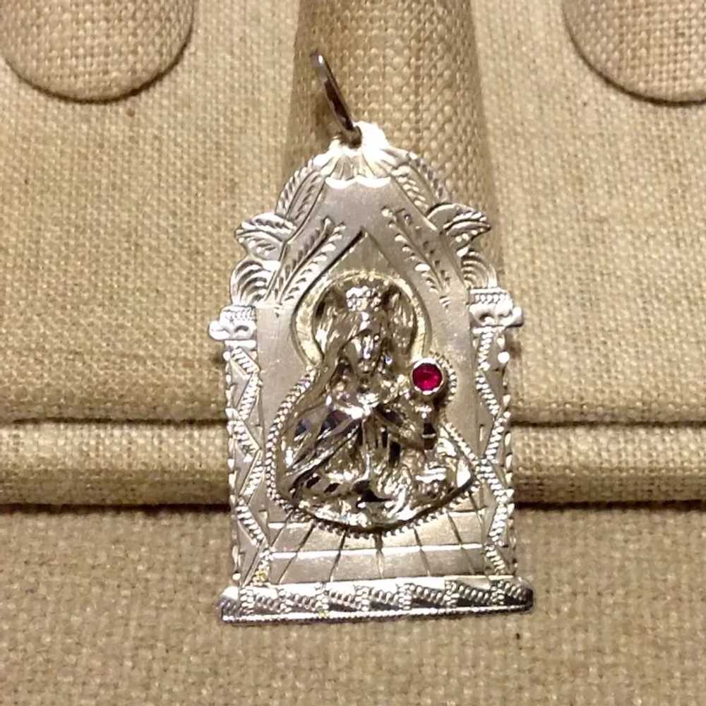 Virgin Mary Sterling Silver Ruby Pendant - image 2
