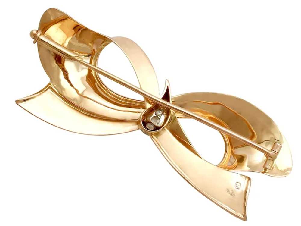 Vintage Diamond and 18k Yellow Gold 'Bow' Brooch … - image 4