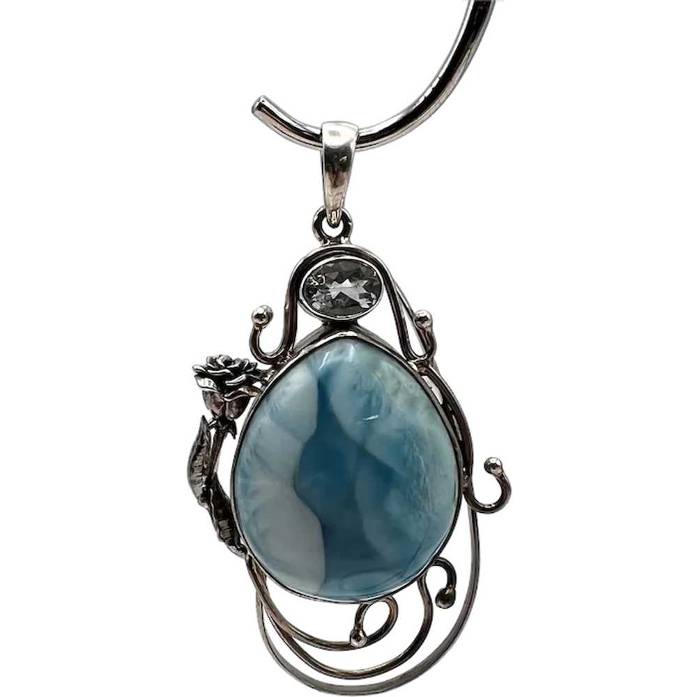 Larimar Rose Pendant - Sterling Silver - image 1