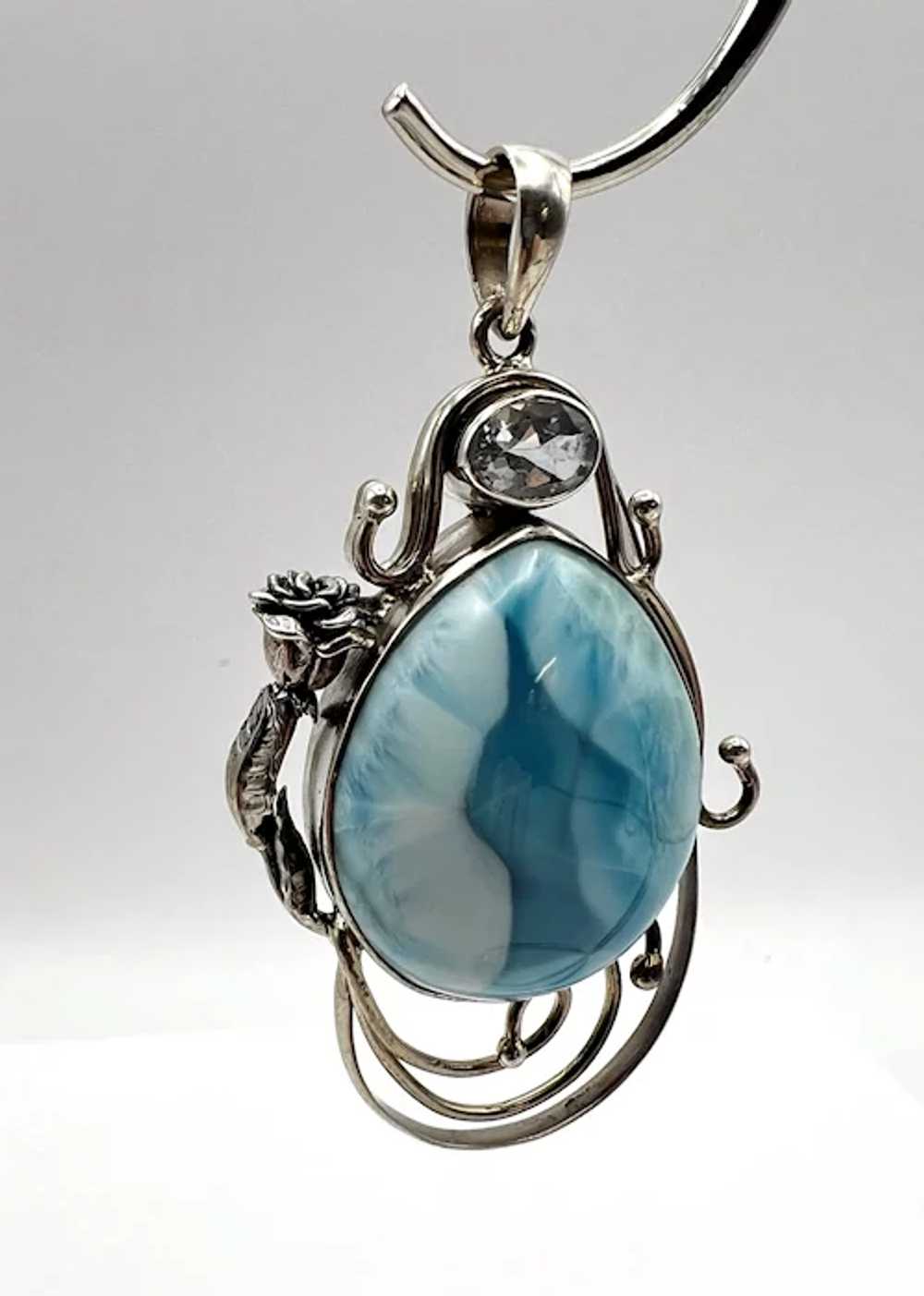 Larimar Rose Pendant - Sterling Silver - image 2