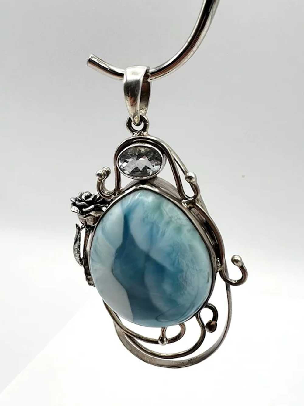 Larimar Rose Pendant - Sterling Silver - image 3