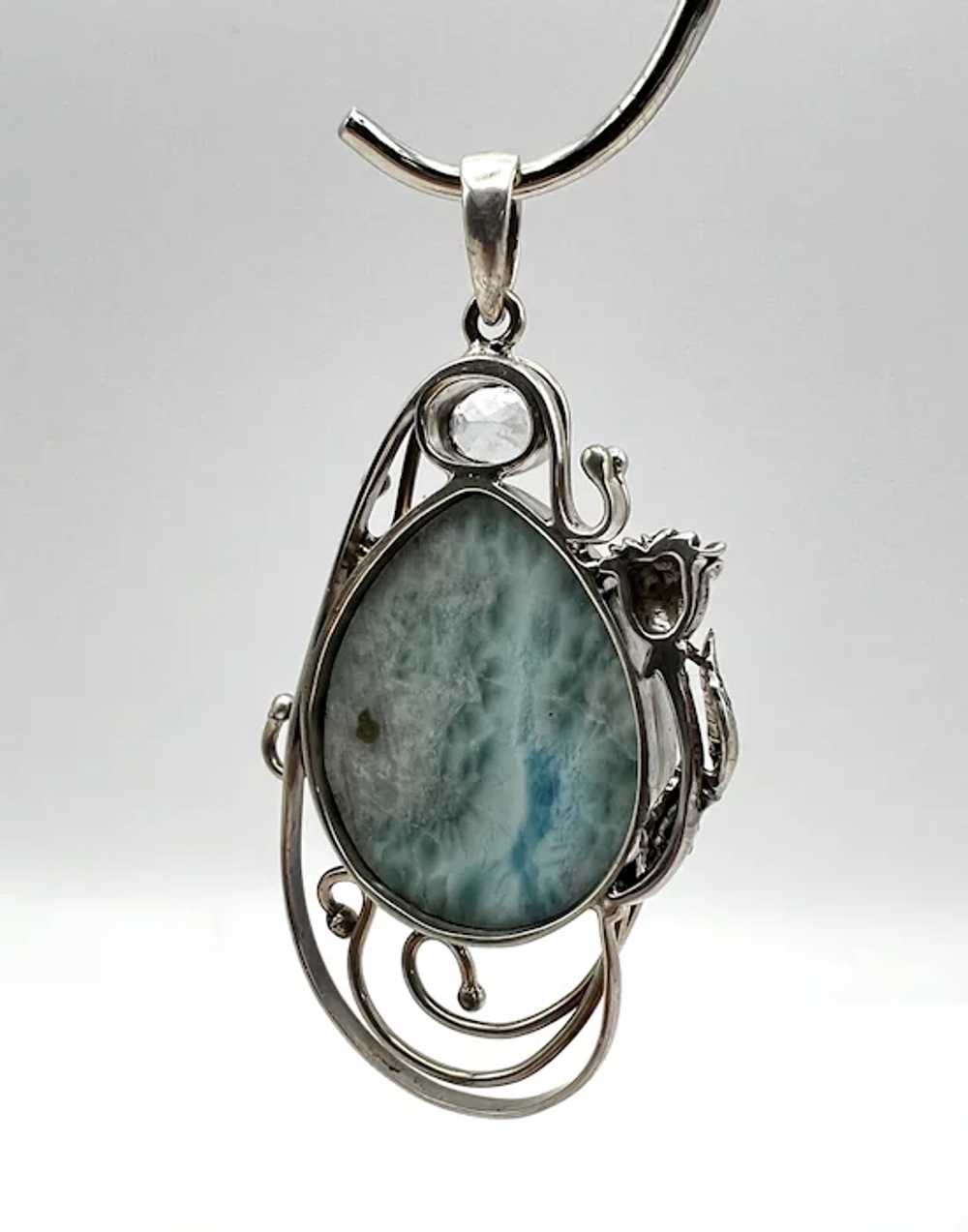 Larimar Rose Pendant - Sterling Silver - image 4