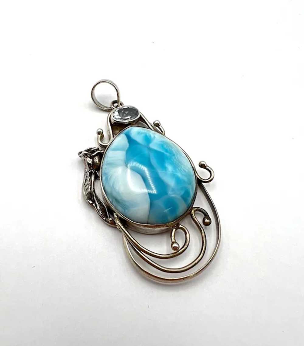 Larimar Rose Pendant - Sterling Silver - image 5