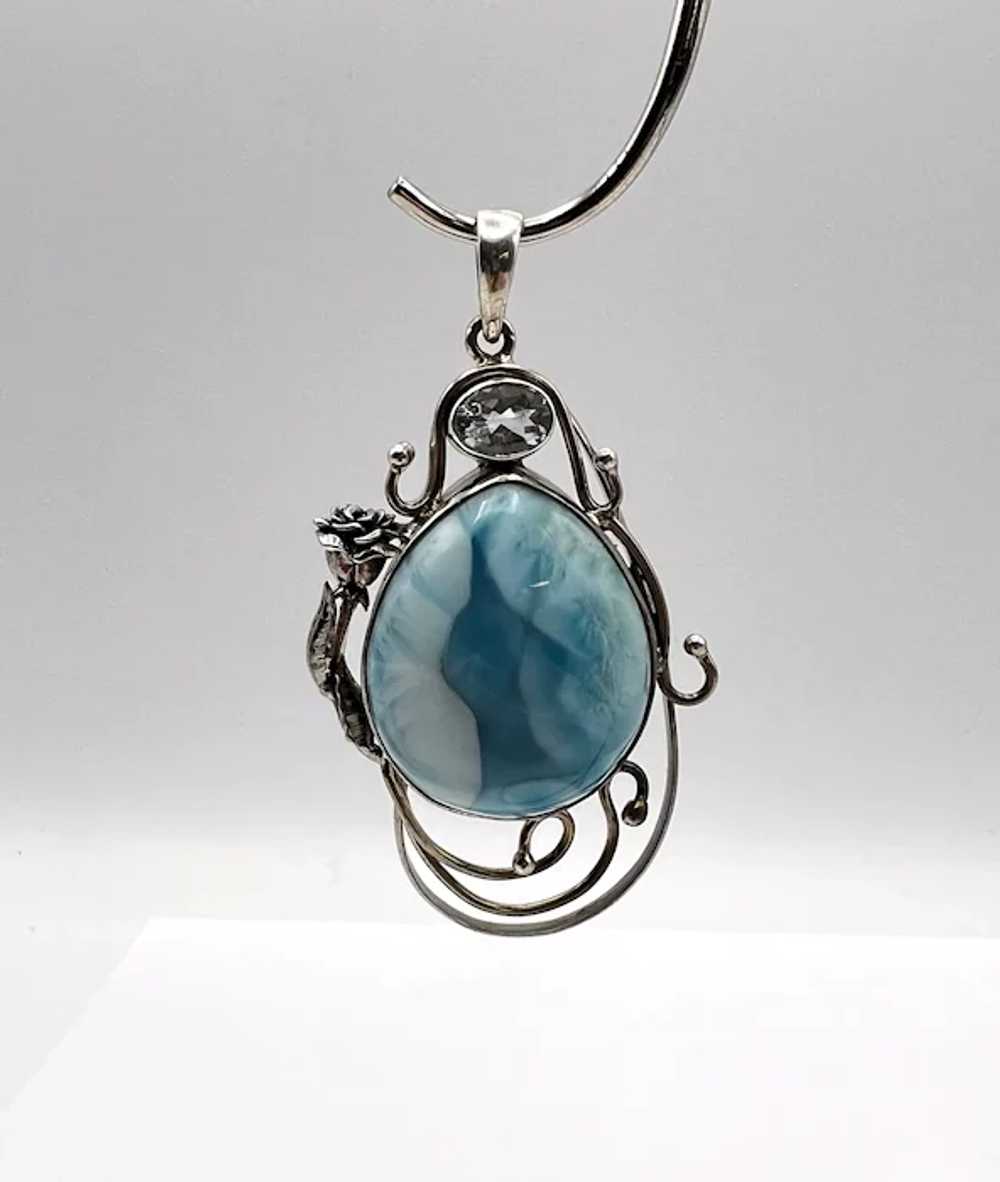 Larimar Rose Pendant - Sterling Silver - image 7