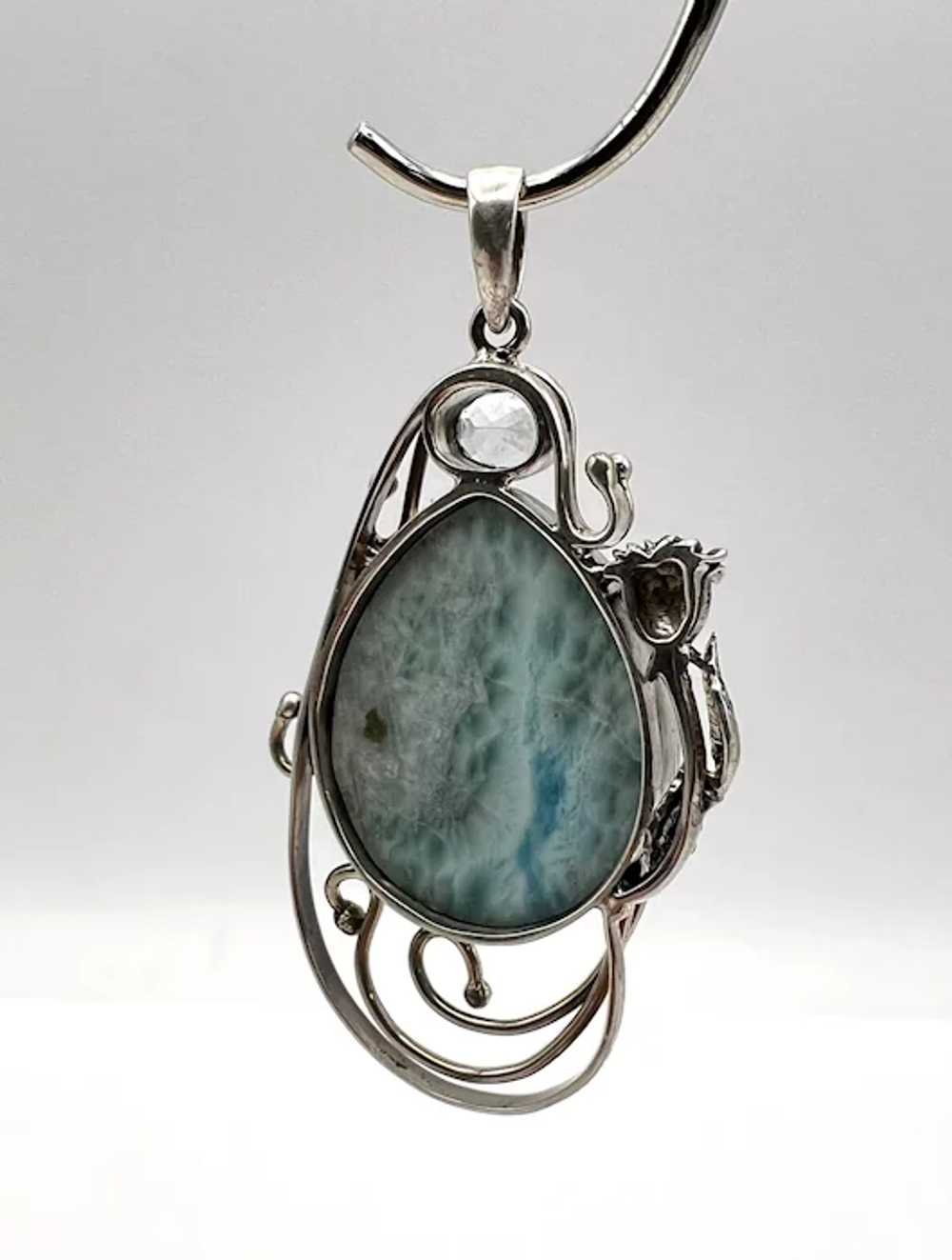 Larimar Rose Pendant - Sterling Silver - image 8