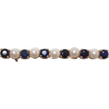 Sapphire Pearl Bar Pin 14k YG 1 1/2" - image 1