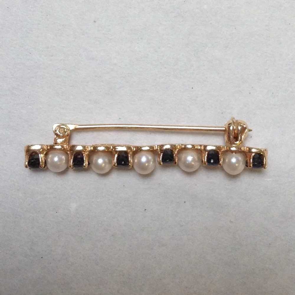 Sapphire Pearl Bar Pin 14k YG 1 1/2" - image 2