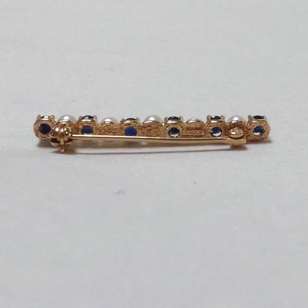 Sapphire Pearl Bar Pin 14k YG 1 1/2" - image 3