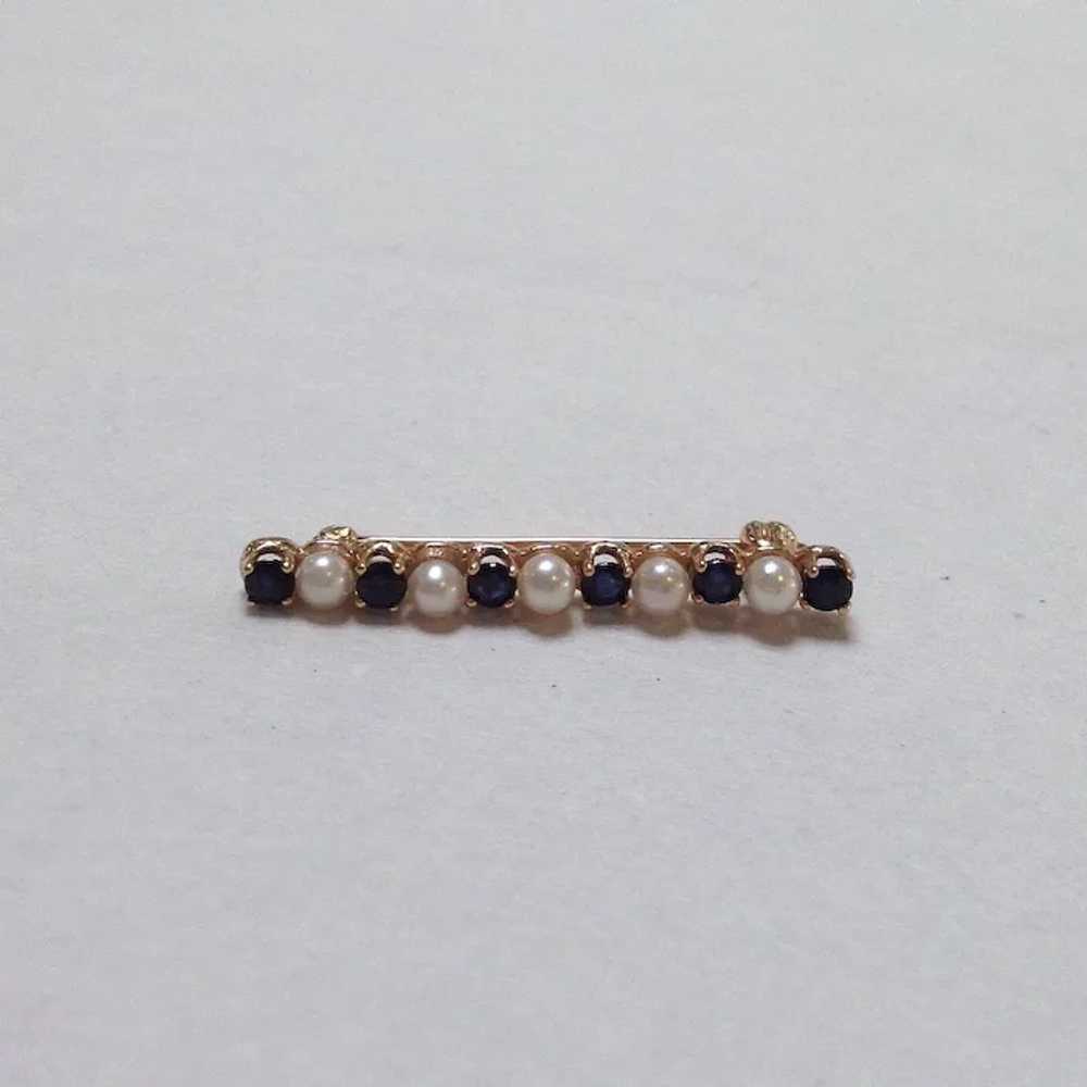 Sapphire Pearl Bar Pin 14k YG 1 1/2" - image 4