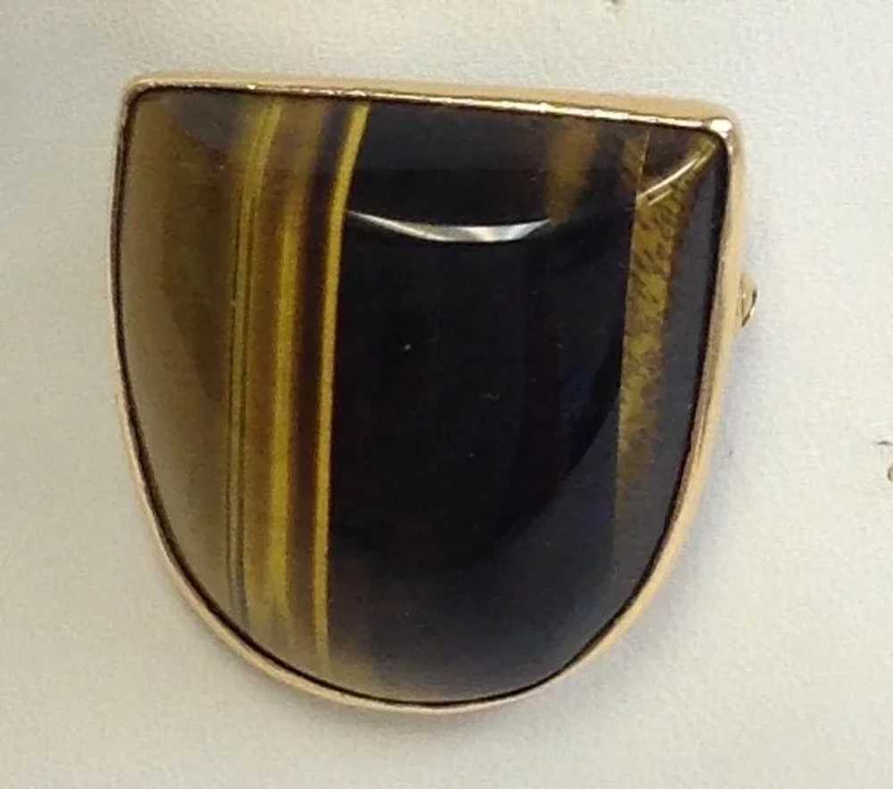 Tiger Eye Pin 14k Mid-Century - image 3