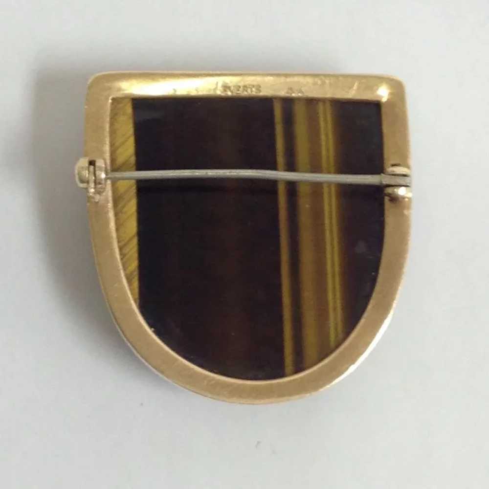 Tiger Eye Pin 14k Mid-Century - image 5