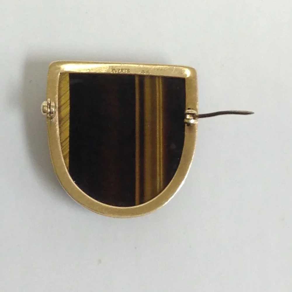 Tiger Eye Pin 14k Mid-Century - image 6