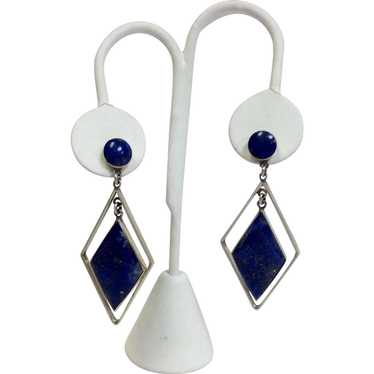 Lapis and Sterling Dangle Earrings Mid-Century 2 … - image 1