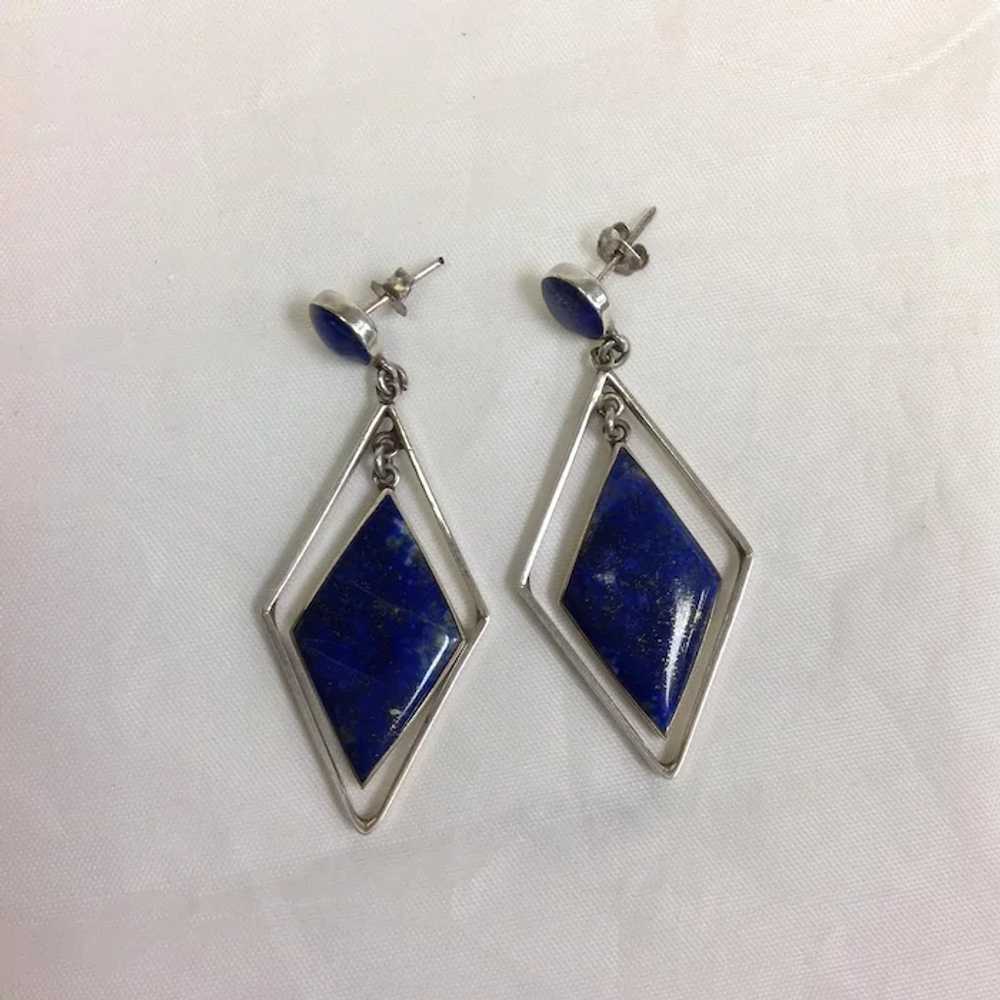 Lapis and Sterling Dangle Earrings Mid-Century 2 … - image 2