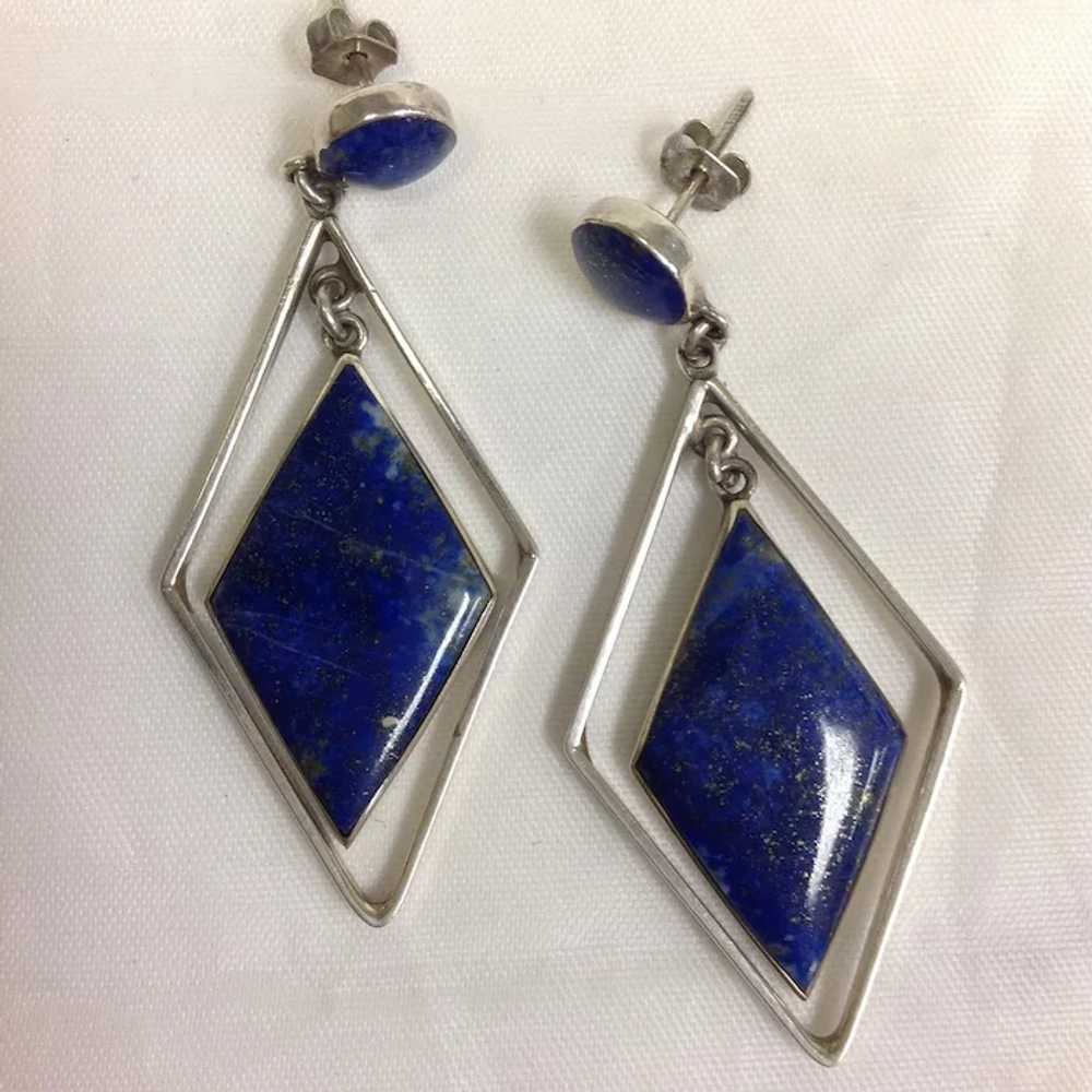 Lapis and Sterling Dangle Earrings Mid-Century 2 … - image 3