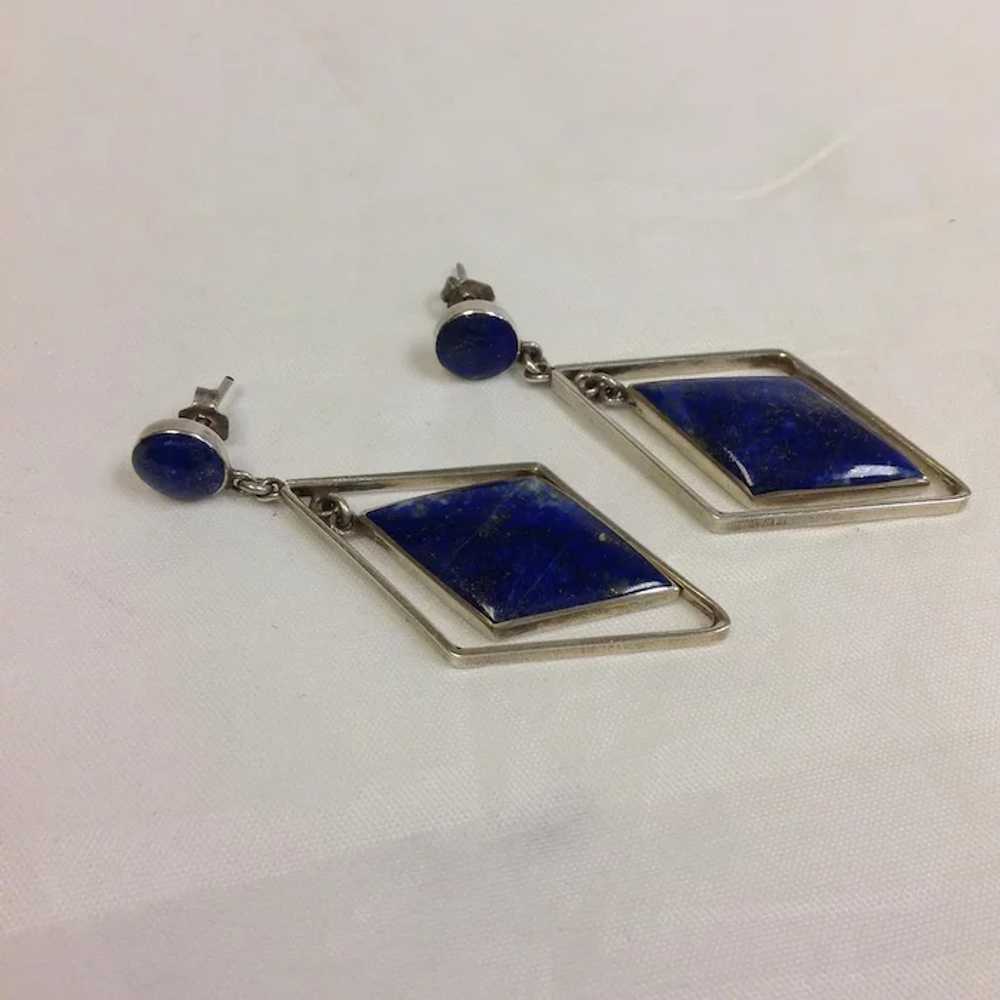 Lapis and Sterling Dangle Earrings Mid-Century 2 … - image 4