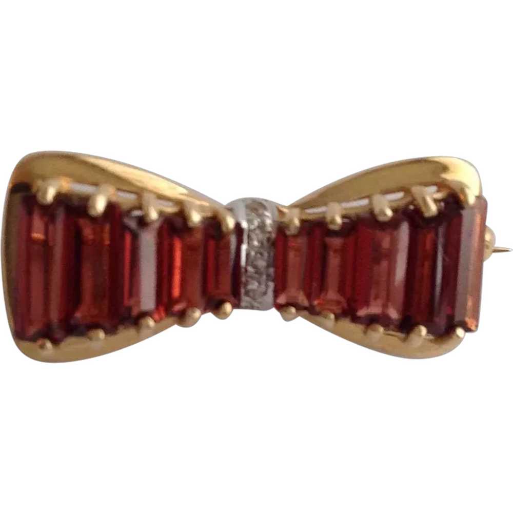 Pink Tourmaline Diamond Ribbon Brooch 14k - image 1